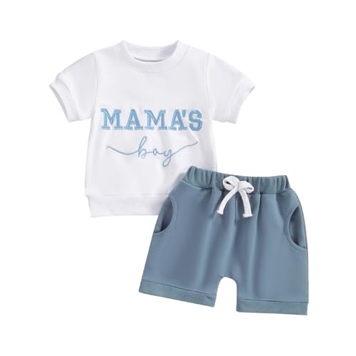 Image of FOCUSNORM Toddler Boys Summer Outfits Mamas Boy Checkerboard Short Sleeve T-Shirts Tops and Elastic Waist Shorts Clothes Sets