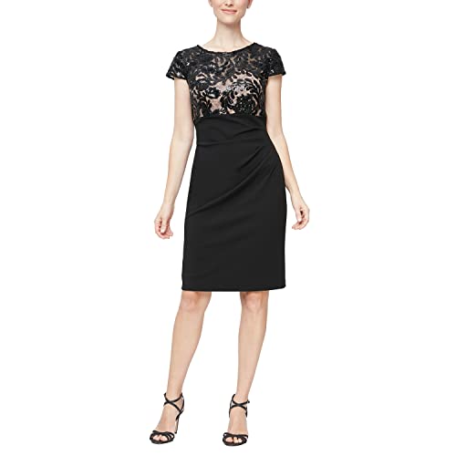 Image of Alex Evenings Women's Short Embroidered Cocktail Dress, Wedding Guest (Petite and Regular Sizes)