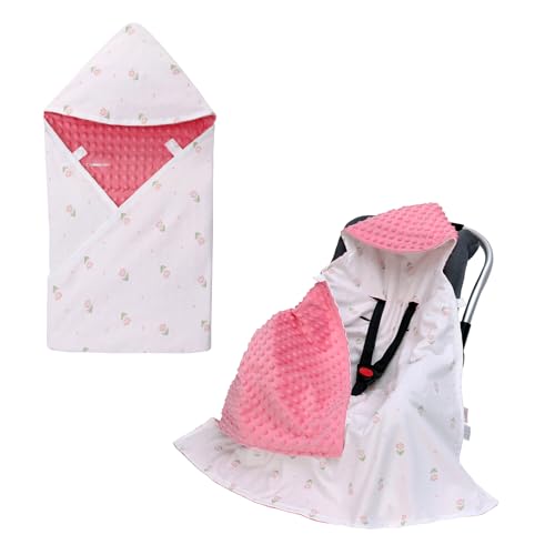 Baby Car Seat Blanket-Universal Car Seat Covers,Warm Swaddle Blankets for Infants Newborn,Boys and Girls Baby Bunting for Stroller,35"x35" (Tulip+Pink) by LAT LEE AND TOWN - Used condition - CA$18.52