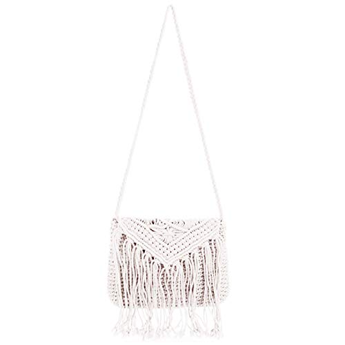 Van Caro Handwoven Cotton Straw Shoulder Bag Crochet Tassel Beach Bohemian Purse for Women3