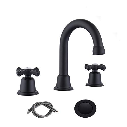 RKF Bathroom Faucets for Sink 3 Hole Matt Black 8 inch Widespread Bathroom Sink Faucet with Drain 2...