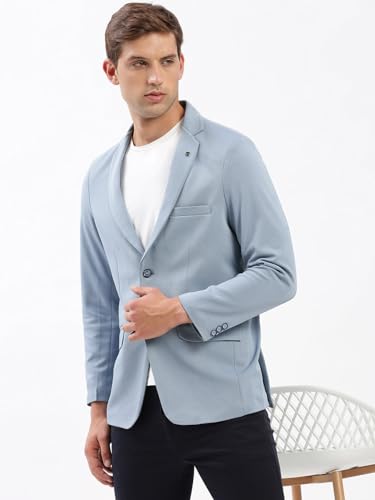 Image of SHOWOFFFF Men Solid Single Breasted Casual Blazer | Notched Lapel Full Sleeves Cotton Blazer for Mens | Slim Fit Regular Length Blazer for Men's