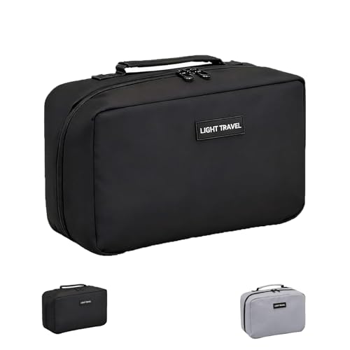 Elite Accordion Toiletry Bag, Multi-Compartment Travel Organizer with Removable Pockets, Wet & Dry Separation Pouches Washable Travel Case (Black)