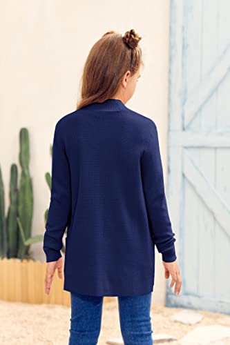 Image of Girls Cardigan Kids Open Front Oversized Sweater with Pockets | Casual Cardigans, Soft Knit, Long Sleeve, Uniform Cardigan for Girls, 7-14 Years