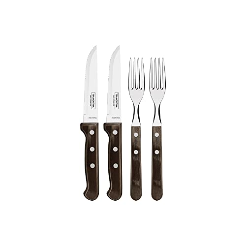Tramontina Steakbesteck'Gaucho', Set 4-teilig, mit 2 Steakmessern und 2 Steakgabeln, Edelstahl, Echtholzgriff, FSC