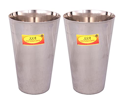 Shiv Shakti Arts® Steel Lassi Glass, Stainless Steel Glass Set (Drinkware - Big, 800 ML Each Glass) = 2 Piece Set