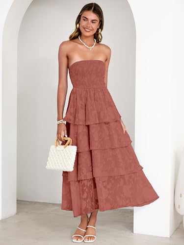 Image of Simplee Womens Summer Strapless Maxi Dress 2026 Boho Floral Off Shoulder Wedding Guest Dresses Tiered Beach Long Sundress