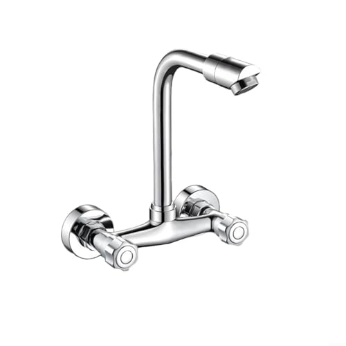 LVYXON Rubinetto miscelatore per lavabo a 2 fori, girevole a 360 gradi, corpo in ottone ad alta pressione, risparmio idrico, doppio controllo della temperatura, grande flusso, cromato resistente