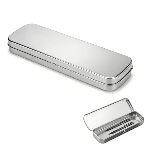 YKEBVPW Metal Pencil Box Tin Case Small Tins with Lid Empty Rectangular Boxes for Storage of Pencils Brushes Crayons Durable Hinged Metal Case for...