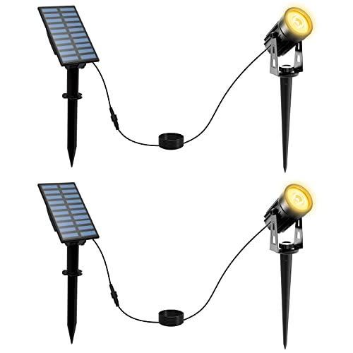 T-SUNUS Solar-Landschaftsstrahler, IP65 wasserdicht, 3 m Kabel, 2000 mAh getrenntes Solarpanel, automatisches Ein-/Ausschalten für Garten, Auffahrt, Weg, Poolbereich (Warmweiß 3000 K)