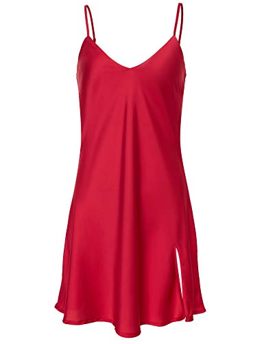 WinSi Women Sleepwear Satin Nightgown Mini Slip Chemise Short Nightwear Wine Red X-Large