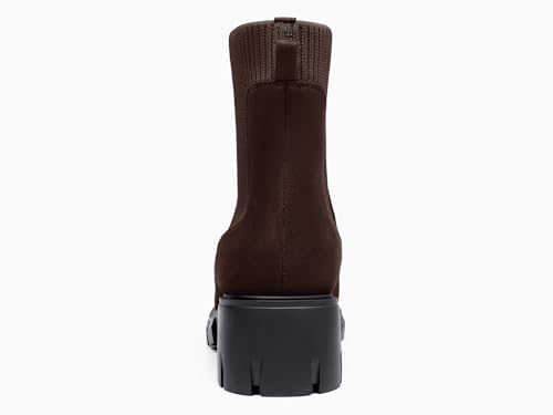 Image of Ruanyu Womens Platform Ankle Boots Elastic Chunky Block Heel Chelsea Booties Lug Sole Non-Slip Combat Shoes