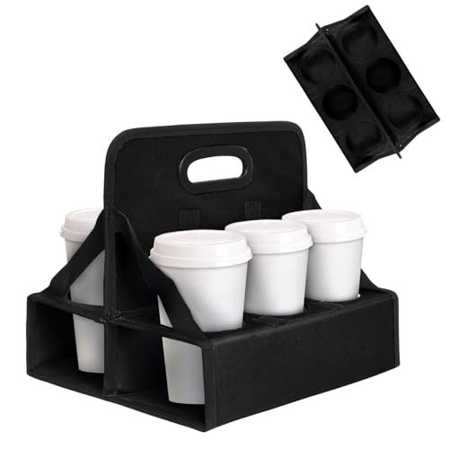 Reusable Cup Carriers for Drinks, 6 Cup Portable Drink Carrier, Drink Carrier with Handle, Drink Holder for Hot and Cold Beverages Such as Coffee, Wine, Milk Tea, Etc, Black