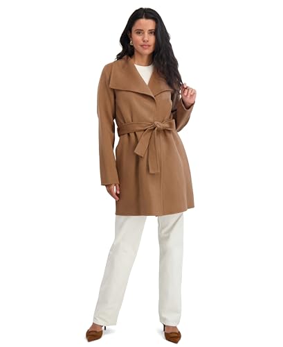 Image of TAHARI Women's Double-faced Luxury Soft Wool Blend Peacoat- Wrap Wool Coat With Removable Belt