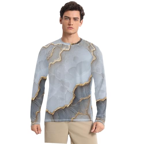 Marble White White Men's Swim Shirts UPF 50+ Lightweight Round Neck UV Sun Protection Hiking