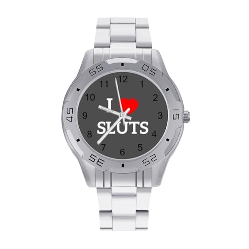 Heart I Love Sluts - Reloj analógico de cuarzo para hombre, de acero inoxidable, de lujo, casual, para hombre