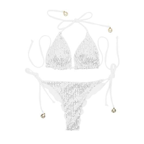 Top de Bikini de Plage Halter Triangle Ajustable avec Bas String Taille Basse - 4