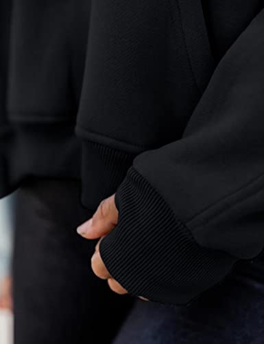 Bianstore Women's Cropped Hoodies Half Zip Up Hooded Sweatshirt Jacket Casual Workout Pullover Tops With Pocket Thumb Hole (Black-L) #TOP3