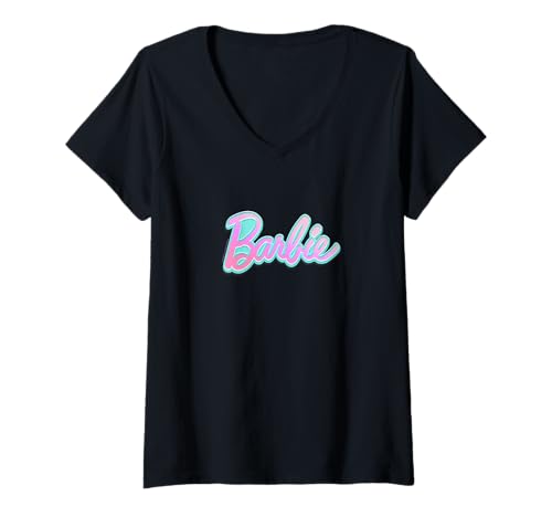 T-shirt Barbie à logo relief et col V pour femme confortable et respirant
