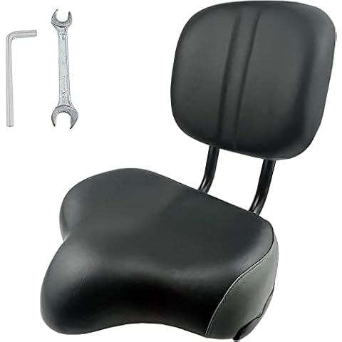 THALOUS Bike Seat with Backrest Oversized Comfort Bicycle Saddle Replacement Soft Memory Foam Padded PU Cushion Universal for Tricycle Mountain Bike Commuter Bike Electric Bike Cover