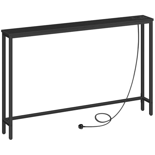 Image of HOOBRO Console Table with Charging Station, 120 cm Slim Console Table for Hallway, Behind Sofa Table, for Entryway, Living Room, Small Spaces, Metal Frame, Black EBB15KXG01G1