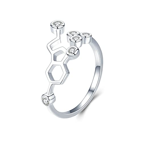 Bague fiançailles femme ajustable style nid d'abeille avec strass transparent