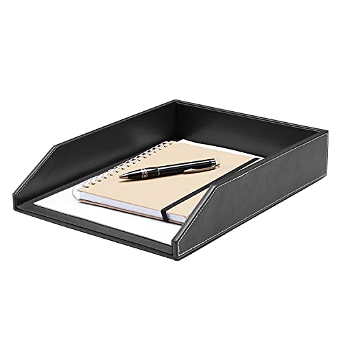 Gallaway Leather Letter Tray Desk Organizer - Premium Pu Leather Tray Perfect for Office Organization, Document Holder Fits A4 Paper, Stackable Drawers for Extra Desk Storage. (Black)