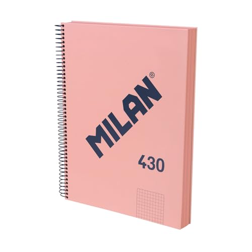 MILAN® Cuaderno A4 con tapa dura, papel cuadriculado (5 x 5 mm), 120 hojas de 95 gr/m², colección goma MILAN 430, rosa