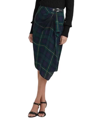 Lauren Ralph Lauren Womens Plaid Buckle-Trim Georgette Skirt (12, Navy Multi)