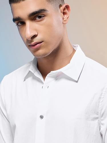 Image of TECHNOSPORT Men's Polyester Slim Fit Solid Casual Shirt with Ts Lytra