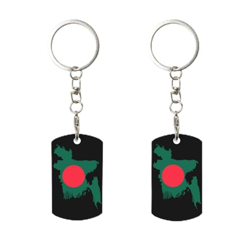 Porte-clés rectangulaire personnalisé en métal avec drapeau du Bangladesh, pour la maison, le bureau et la moto