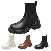 Bottes Femme avec Talon Large | Antidérapant Légères PU Bottines Mi-Mollet | Chaussures Imperméables pour Activités Extérieures