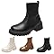 Bottes Femme avec Talon Large | Antidérapant Légères PU Bottines Mi-Mollet | Chaussures Imperméables pour Activités Extérieures