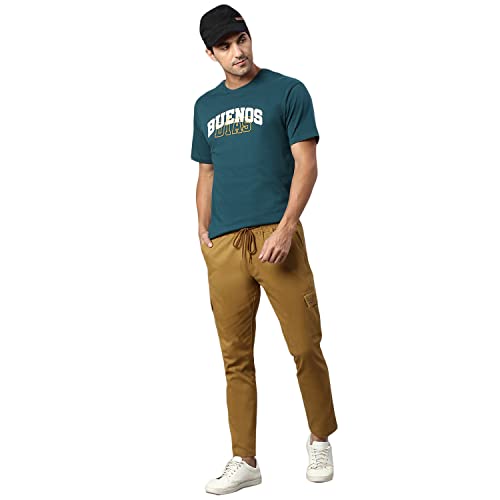 Image of Hubberholme Men's Regular Fit Cotton Trousers, Ankle Length Elastic & Drawstring Waist Cargo Chinos
