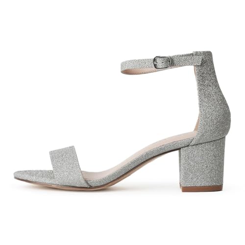 Image of J. Adams Daisy Heeled Sandals - Ankle Strap Low Block, Open Toe Dress Pumps, Chunky Heels - Dressy Shoes for Women - Bridal, Wedding, Summer Sandals