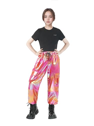 Nawgut Sequin Cargo Pants Metallic High Waisted Multi-Pocket Shiny Joggers Hip Hop Dance Pants for Girls2