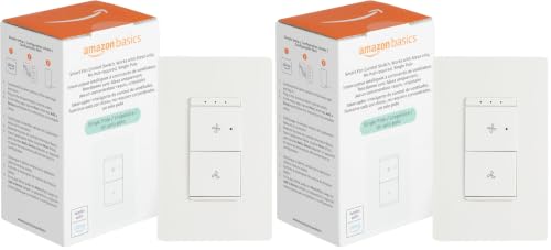 Image of Amazon Basics Smart Ceiling Fan Control Switch, 4-Speed, Single Pole, Voice Control, Compatible with Alexa Only, Control from Anywhere, 2.4 GHz Wi-Fi, No Hub Required, White (Pack of 2)