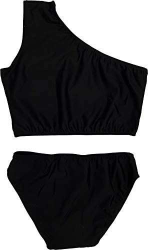Image of Cheryl Creations Kids Girl's Black Cute & Comfortable Two Piece One Shoulder Bathing Suit Bikini | Swimsuit