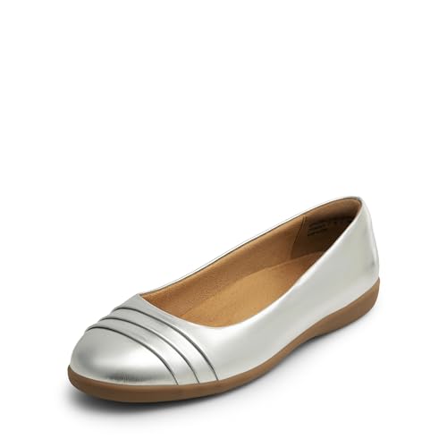 DREAM PAIRS Womens Comfortable Ballet Flats, Business Office Dress Shoes, Dressy Round Toe Slip On Work Flats 8 Silver