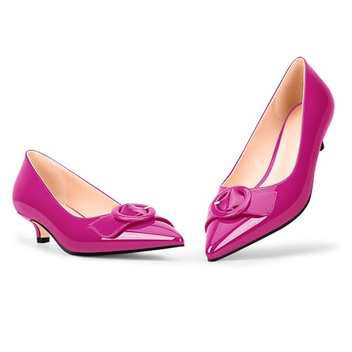 Women's Low Kitten Heel Pumps Pointed Closed Toe Buckle Slip On Office Comfort Shoes3