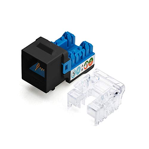 TRUE CABLE Cat6A Keystone Jack, Unshielded (UTP), 90 Degree Punch-Down, PoE++ (4PPoE), UL Listed, ETL Verified, ANSI/TIA Certified, Modular RJ45 Female, Black, 12 Pack