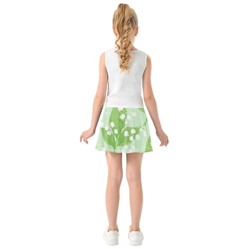 Lily of Valley Green Girls' Shorts Athletic Skorts Kids Tennis Skirts Floral Butterfly 3t4
