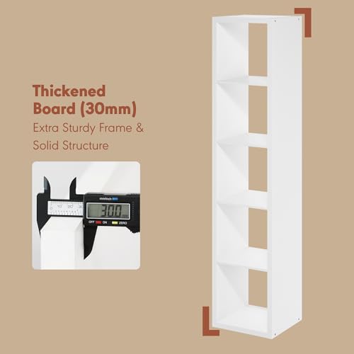 Image of Furinno Cubicle Record Player Stand, 5-Cube Vinyl Record Storage, White | Vinyl Storage, 1.2 inchInch Extra Thick, Open Back Media Shelf for CD DVD Bluray Game Disc, for Living Room, Home Office