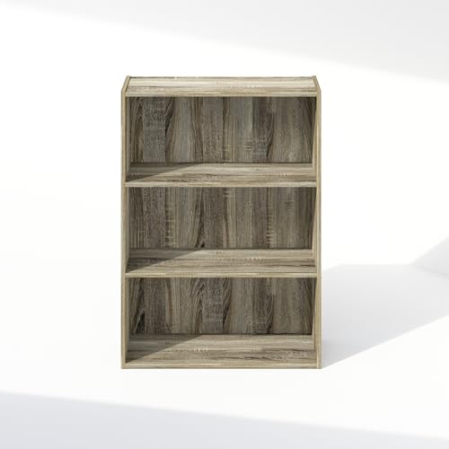 Image of Furinno Simple Book Shelf, 3-Tier Bookshelf, Storage Shelves Bookcase, 9.7 x 23.7 x 31.5, for Living Room, Bedroom, Home Office, Sonoma Oak