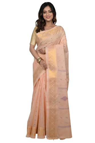 Image of eC ESHA'S COLLECTION Women's Kerala Cotton Floral Motif Printed Zari Bordered Tant Saree Without Blouse Piece