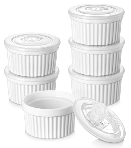 vancasso 6 oz Ramekins with Lid, Porcelain Creme Brulee Souf...