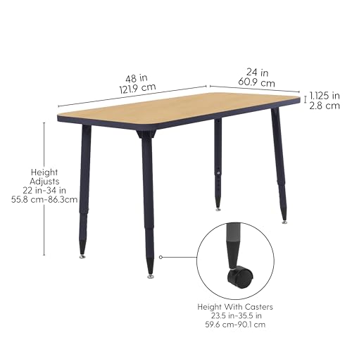 Image of Adapte Commercial Classroom Activity Table - 24 inch x 48 inch Rectangle, ADA Compliant Tapered Legs with Glides & Casters, Adjustable Height 22-34 inch Wheelchair Accessible, School & Office Furniture