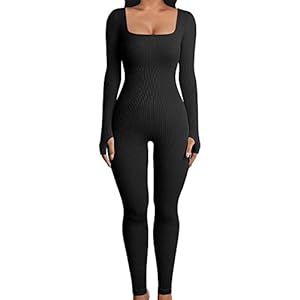 Merfrede Yoga-jumpsuit voor dames, ribtricot, met lange mouwen en vierkante hals. Figuuraccentuerend model, informeel…