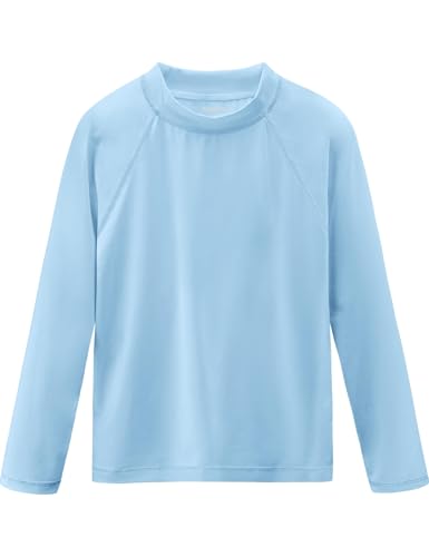 Boys Swim Shirts Long Sleeve Rash Guard Sun Shirts UPF50+ Rashguard T Shirts Swimwear Fishing Water ShirtsQuick Dry Cool Beach Shirtfor Youth Kids Milk Blue Size 14-16