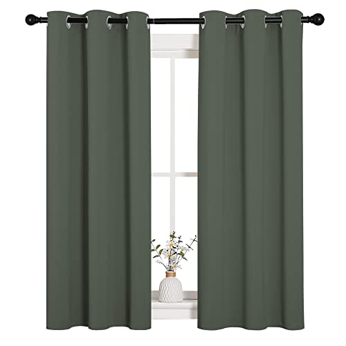 Image of NICETOWN Blackout Draperies Curtains for Kids Room, Window Treatment Thermal Insulated Solid Grommet Blackout Drape Panels for Bedroom (Dark Mallard, Set of 2, 34 by 54 inches)